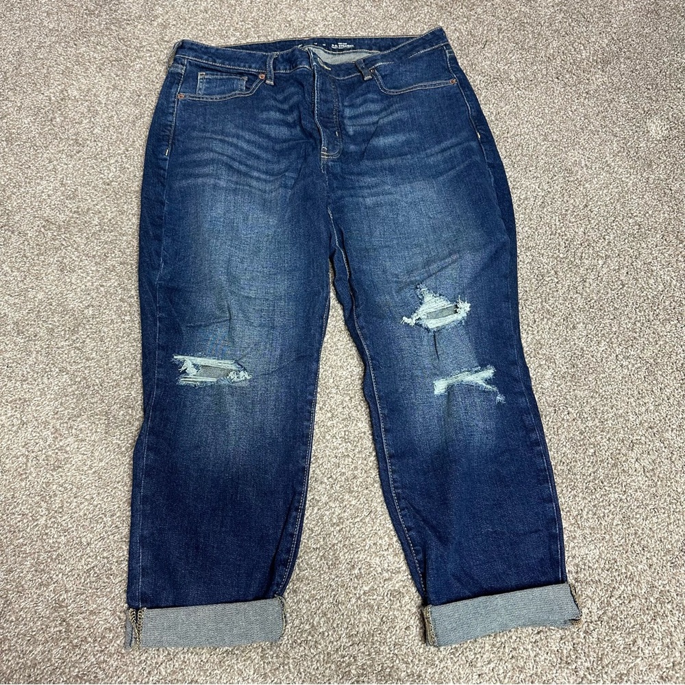 Old Navy Dark Blue High Rise Distressed Jeans